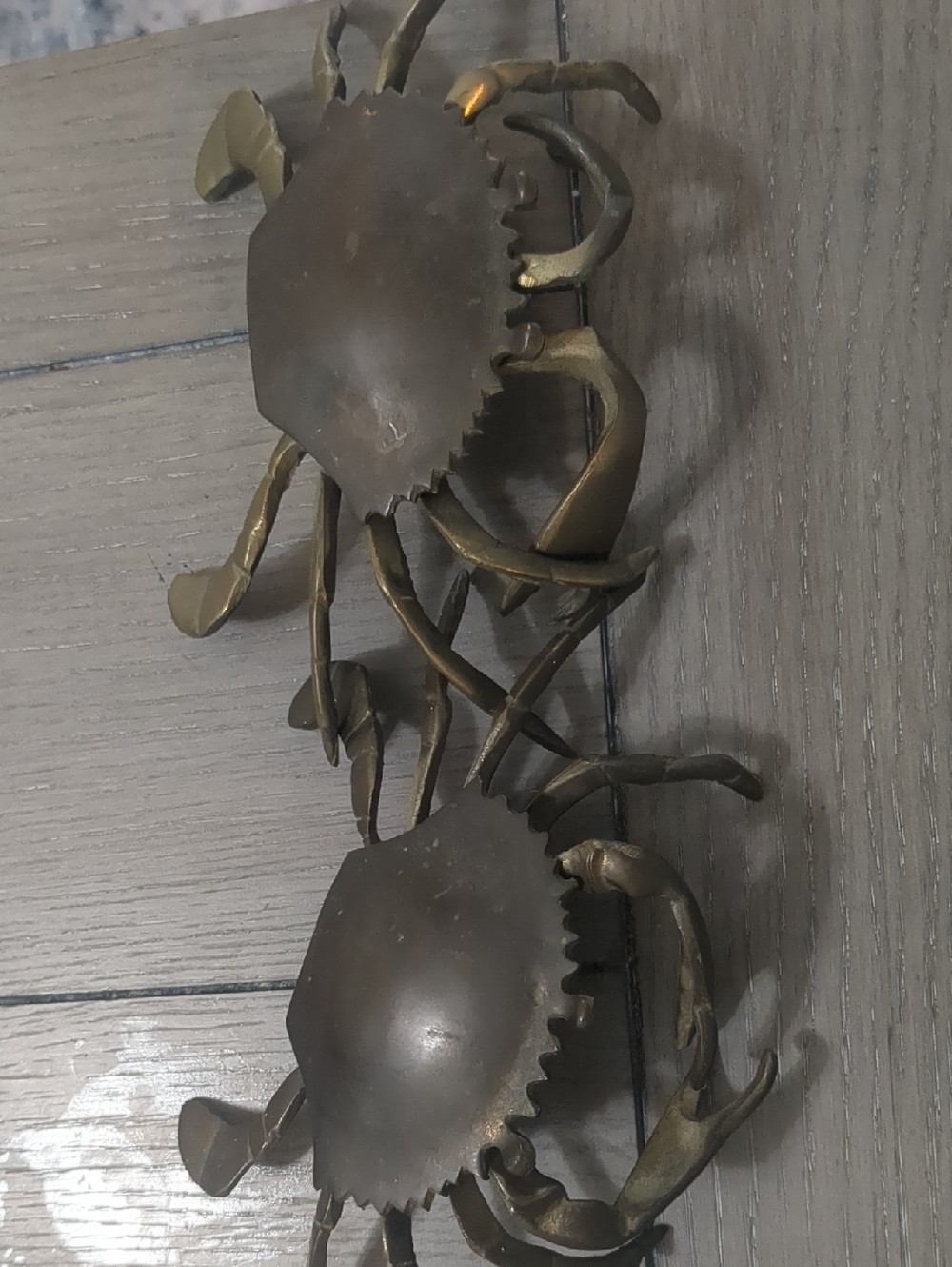 Set (2) Brass Crab Figurine Decorative Accent - Brown